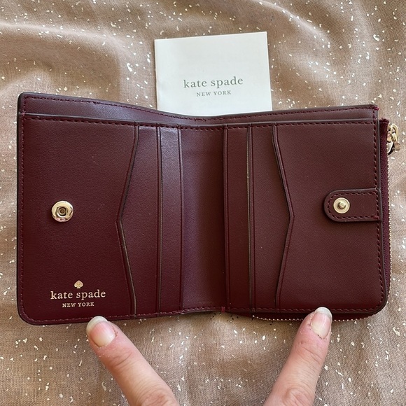Brand New Kate Spade Genuine Leather Pink & Burgundy Zippered Wallet Colorblock - Picture 10 of 15